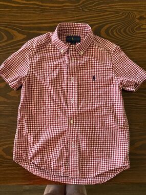 Ralph Lauren Red & White Gingham Short-Sleeve Button-Down